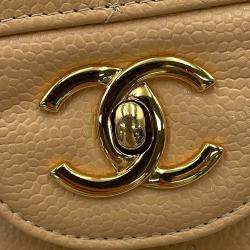 Pre Owned Chanel Matelasse Chain shoulder Bag Beige Caviar Leather Size 30