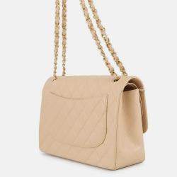Pre Owned Chanel Matelasse Chain shoulder Bag Beige Caviar Leather Size 30