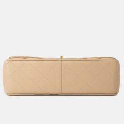 Pre Owned Chanel Matelasse Chain shoulder Bag Beige Caviar Leather Size 30