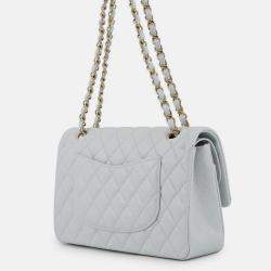 Pre Owned Chanel Matelasse W Flap Chain shoulder Bag Light Blue Caviar Leather Size 25