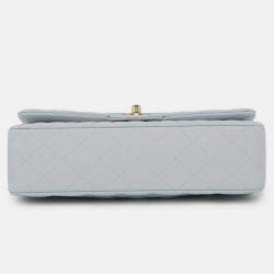 Pre Owned Chanel Matelasse W Flap Chain shoulder Bag Light Blue Caviar Leather Size 25