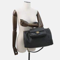 مملوكة مسبقًا Chanel Bowling Bag Black Caviar Leather Lambskin Size Large