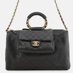 مملوكة مسبقًا Chanel Bowling Bag Black Caviar Leather Lambskin Size Large
