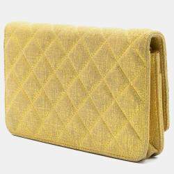 مملوكة مسبقًا Chanel Yellow CC Quilted Metallic Fabric Wallet On Chain