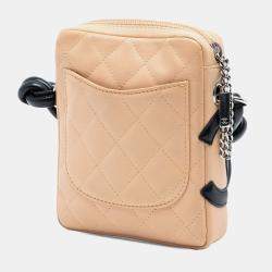 Pre Owned Chanel Black Brown Mini Lambskin Cambon Ligne Crossbody