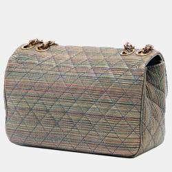 Pre Owned حقيبة فلاب مخططة شانيل ذهبية باريس سيول جلد معدني صغيرة