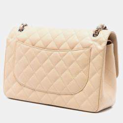 Pre Owned Chanel Beige Jumbo Classic Caviar Double Flap