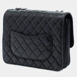 مملوكة مسبقًا Chanel Black Medium Quilted Lambskin Clams Pocket Accordion Flap