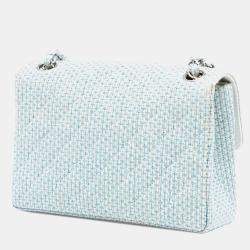 Pre Owned Chanel Blue White CC Quilted Tweed Chain Flap