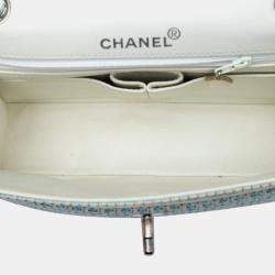 Pre Owned Chanel Blue White CC Quilted Tweed Chain Flap