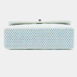 Pre Owned Chanel Blue White CC Quilted Tweed Chain Flap