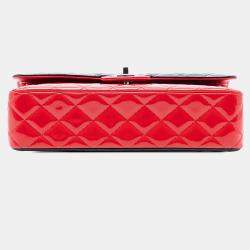 Pre Owned Chanel Black Medium Classic Bicolor Patent Double Flap