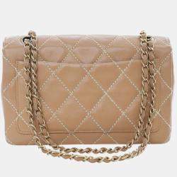 Pre Owned Chanel Brown Medium CC Quilted Calfskin Wild Stitch Flap