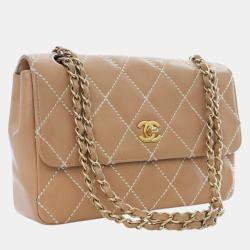 Pre Owned Chanel Brown Medium CC Quilted Calfskin Wild Stitch Flap