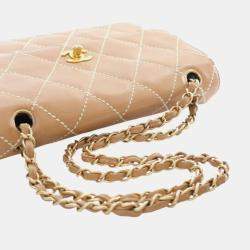 Pre Owned Chanel Brown Medium CC Quilted Calfskin Wild Stitch Flap