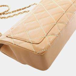 Pre Owned Chanel Brown Medium CC Quilted Calfskin Wild Stitch Flap