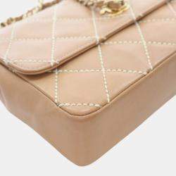 Pre Owned Chanel Brown Medium CC Quilted Calfskin Wild Stitch Flap