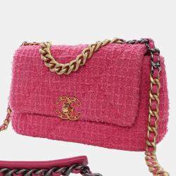 Pre Owned Chanel Pink Medium Tweed 19 Flap