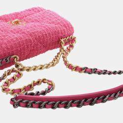 Pre Owned Chanel Pink Medium Tweed 19 Flap