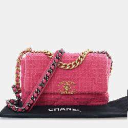Pre Owned Chanel Pink Medium Tweed 19 Flap