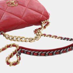 مملوكة مسبقًا حقيبة شانيل حمراء جلد حملان كبيرة 19 قلاب