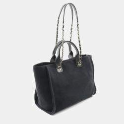 Pre Owned Chanel Deauville Small Tote Bag Canvas And Leather Black