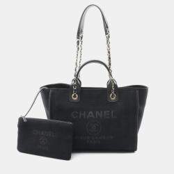 Pre Owned Chanel Deauville Small Tote Bag Canvas And Leather Black