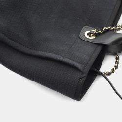 Pre Owned Chanel Deauville Small Tote Bag Canvas And Leather Black