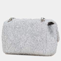 مملوكة مسبقًا Chanel Pour Tou Glitter Chain Shoulder Bag Silver Microfiber Lambskin