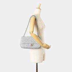 مملوكة مسبقًا Chanel Pour Tou Glitter Chain Shoulder Bag Silver Microfiber Lambskin