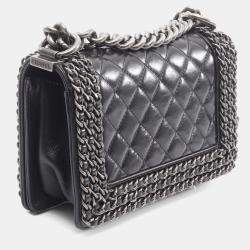 Pre Owned Chanel Boy Chanel Small Shoulder Bag Leather Lambskin Sheepskin Black