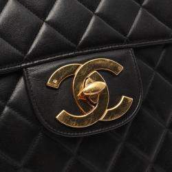 Pre Owned حقائب الكتف شانيل سوداء ميتالاسيه جلد الخروف والضأن 30 رفرف فردي