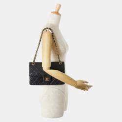 مملوكة مسبقًا حقيبة كتف شانيل سلسلة علامة كوكو مزدوجة رفرف 25 ماتيلاسي جلد حمل أسود