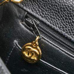 Pre Owned حقيبة كتف سلسلة شانيل كوكو مارك ماتلاسي جلد عجل كافيار أسود