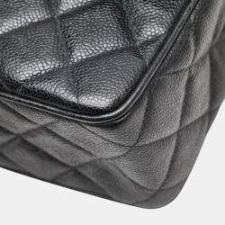 Pre Owned حقيبة كتف سلسلة شانيل كوكو مارك ماتلاسي جلد عجل كافيار أسود