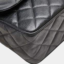 Pre Owned حقيبة كتف سلسلة شانيل كوكو مارك ماتلاسي جلد عجل كافيار أسود