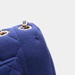 Pre Owned Chanel Matelasse Diana Flap Shoulder Bag Cotton And Jersey Blue