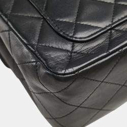 مملوكة مسبقًا Chanel Matelasse Coco Mark Double Flap Shoulder Bag In Black And Gold Lambskin