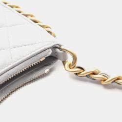 Pre Owned حقيبة شانيل ماتلاسيه بسلسلة على الكتف من جلد الغنم بلون رمادي