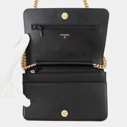 مملوكة مسبقًا Chanel Chain Wallet Boy Matelasse Coco Mark Black