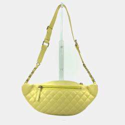 Pre Owned Chanel Chain Belt Bag/Waist Pouch With Cc Coco Mark Crossbody Quilted Matelasse Design Lambskin Yellow