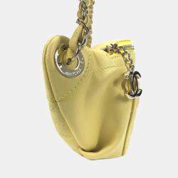 Pre Owned Chanel Chain Belt Bag/Waist Pouch With Cc Coco Mark Crossbody Quilted Matelasse Design Lambskin Yellow