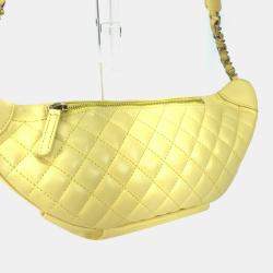 Pre Owned Chanel Chain Belt Bag/Waist Pouch With Cc Coco Mark Crossbody Quilted Matelasse Design Lambskin Yellow