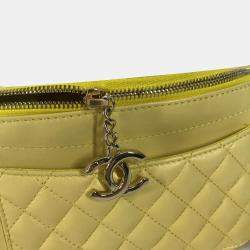 Pre Owned Chanel Chain Belt Bag/Waist Pouch With Cc Coco Mark Crossbody Quilted Matelasse Design Lambskin Yellow