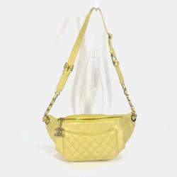 Pre Owned Chanel Chain Belt Bag/Waist Pouch With Cc Coco Mark Crossbody Quilted Matelasse Design Lambskin Yellow