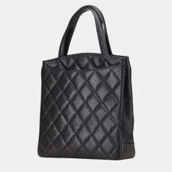 Pre Owned Chanel Matelasse Coco Mark Handbag In Black Caviar Skin