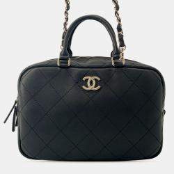 مملوكة مسبقًا Chanel Black CC Quilted  Calfskin Top Handle Bowling Bag
