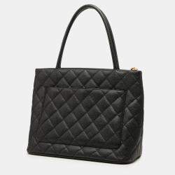 Pre Owned حقيبة شانيل ميداليون توت جلد مبطن أسود