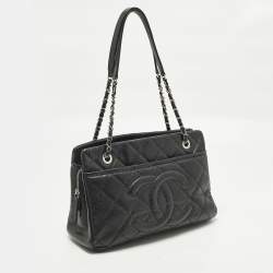 Pre Owned Chanel CC Timeless Black Caviar Quilted Leather Shopper Tote