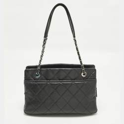 Pre Owned Chanel CC Timeless Black Caviar Quilted Leather Shopper Tote